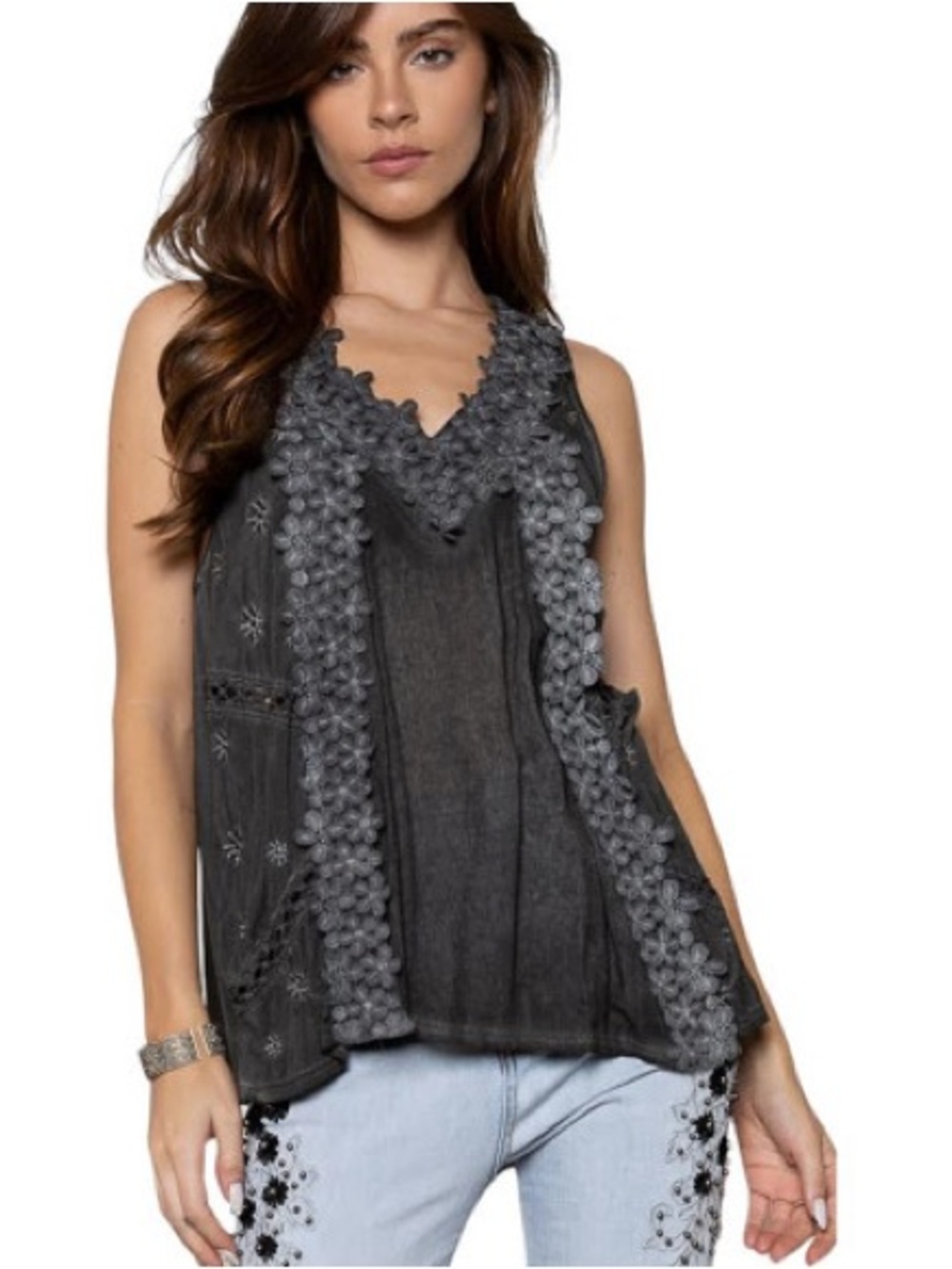 Pol Floral Lace Detail Tank
